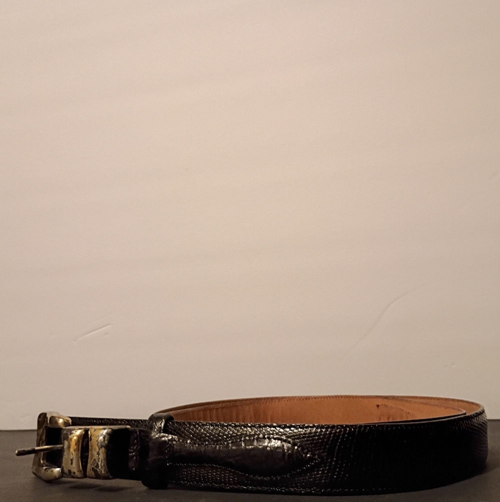 Calè Crocodile Leather Men's Black Belt